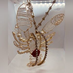 Elegant Oversized Gold and Silver Lobster Pendant Necklace